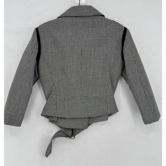 Christopher Kane Black White Houndstooth Wool Collared Moto Jacket Sz 8 NEW - Picture 2 of 8